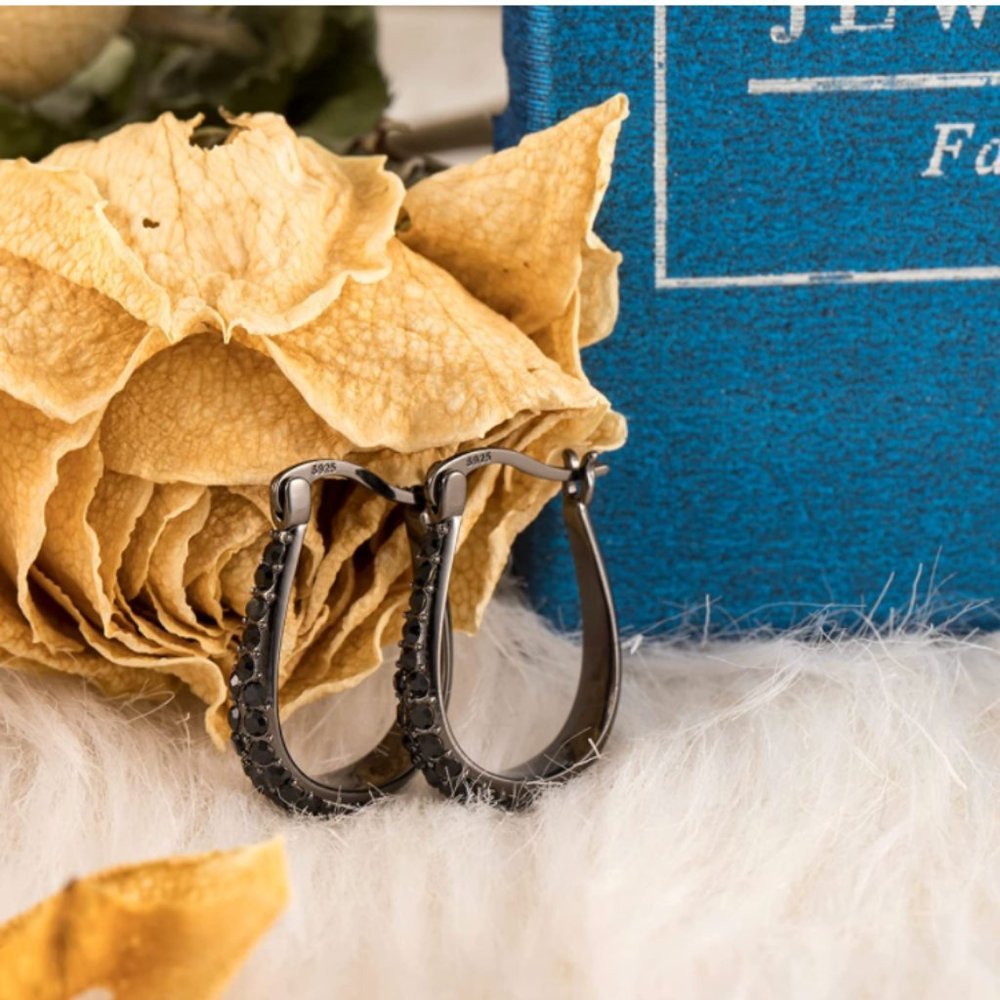 Black Crystal Hoop Earrings